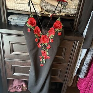 Windsor Black Dress with Red Floral Detail NEW WITH TAG